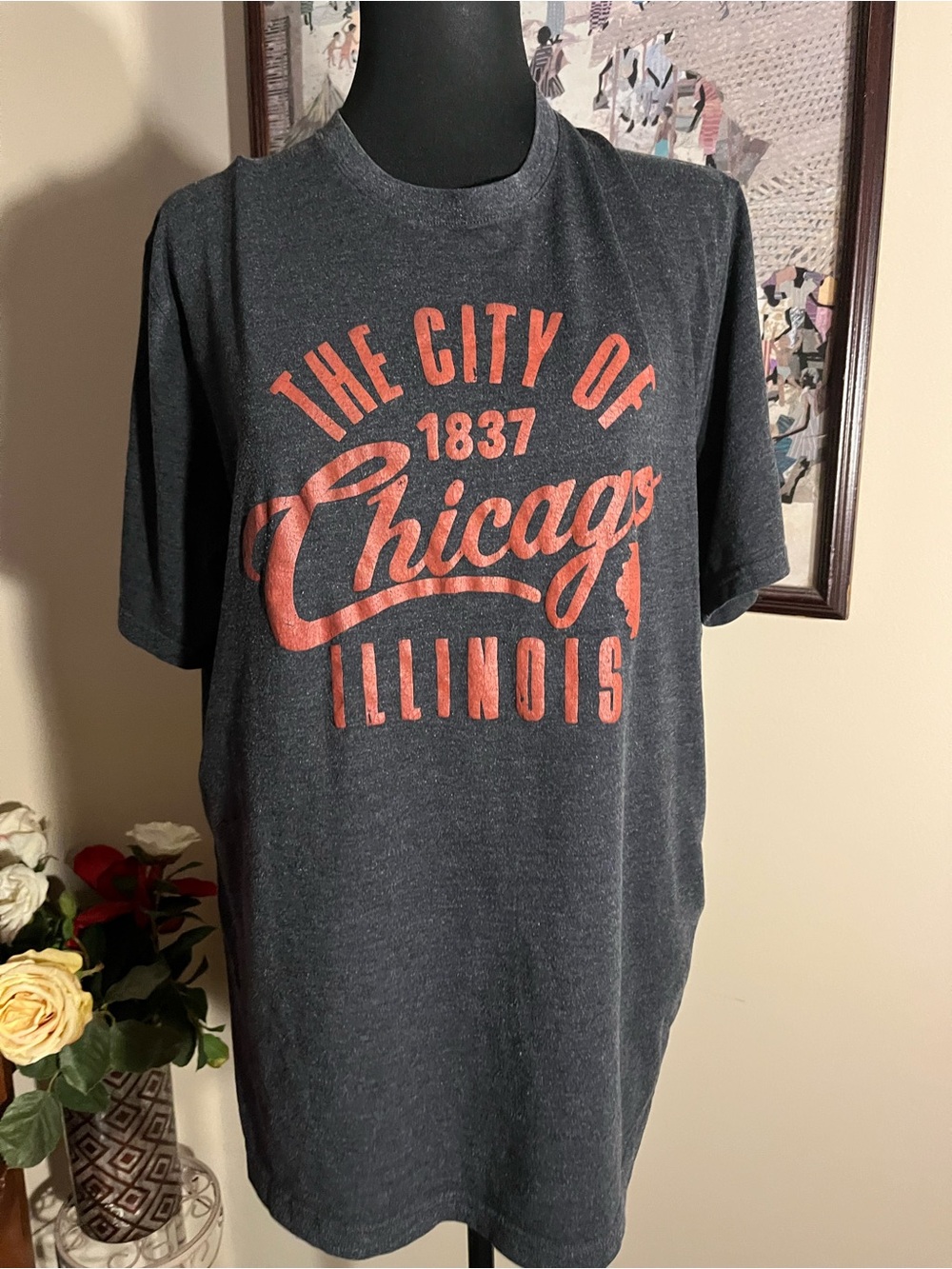 Under Armour Charcoal Gray Tee with Red Chicago Graphic
